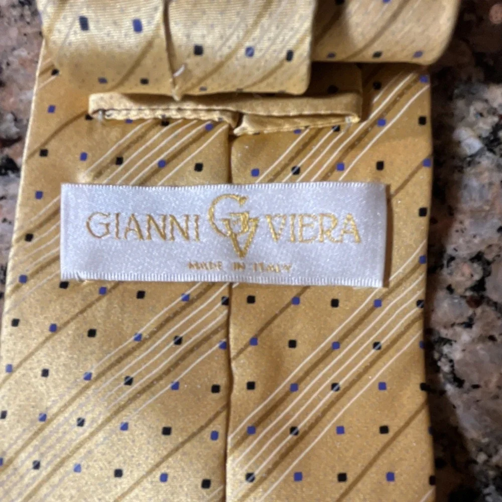 Gianni Viera Men's Yellow 100% Silk Polka Dot Tie Made in Italy‎ Classic Size